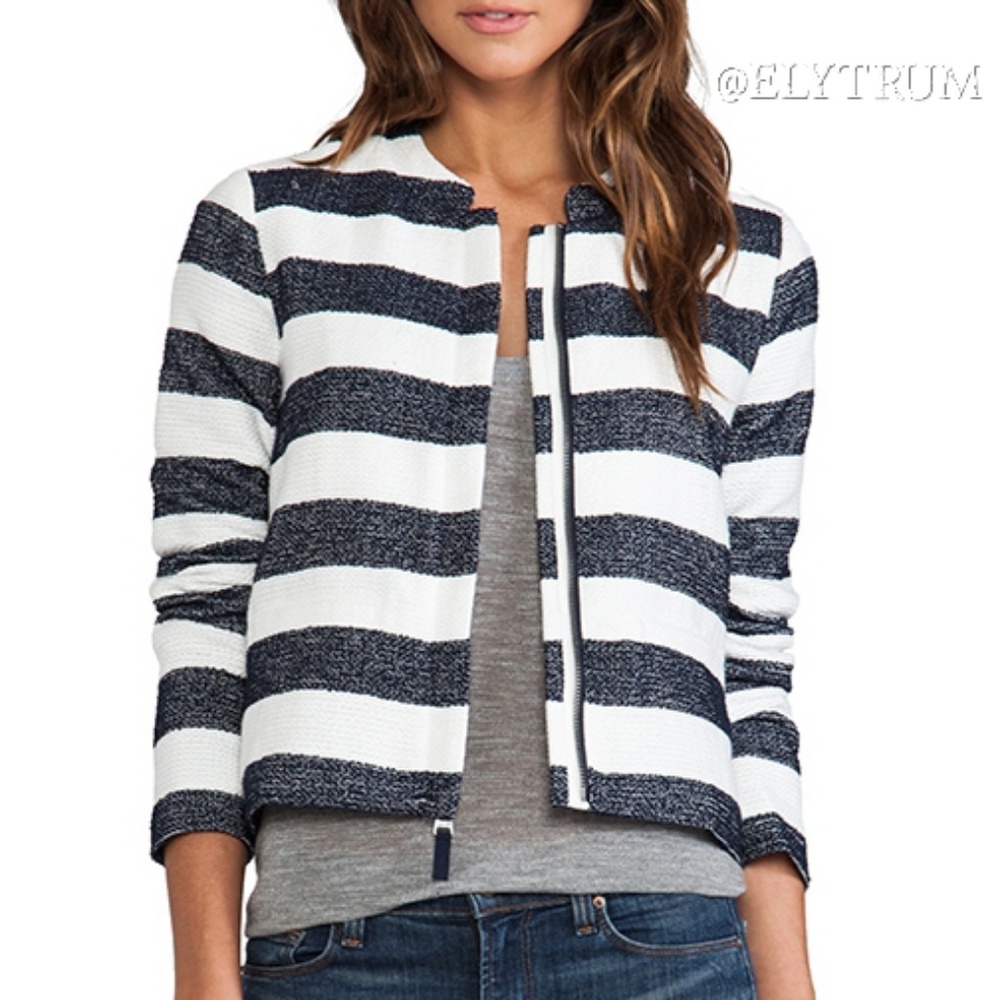 Splendid knit navy and white boxy stripe jacket